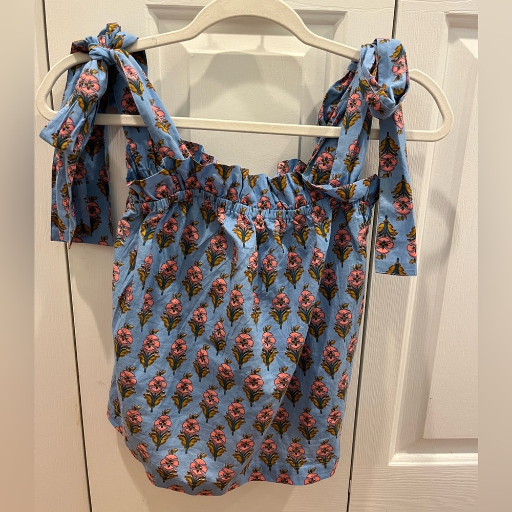 Marea Blue and Pink Tie Shoulder Top Medium